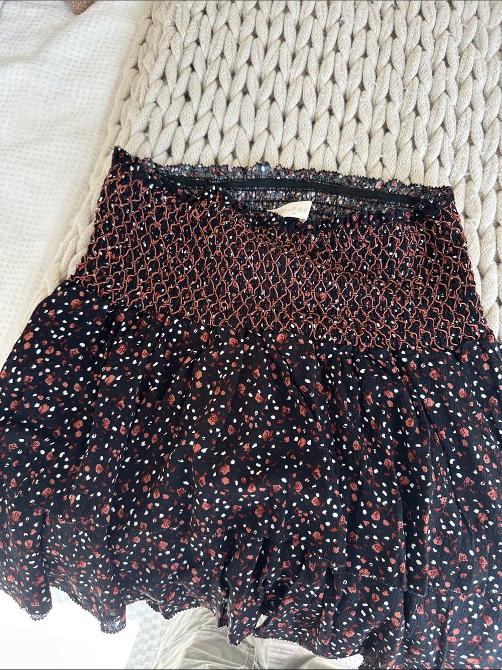 Altar'd State Black Mini Skirt with Rust Floral Smocked Waist